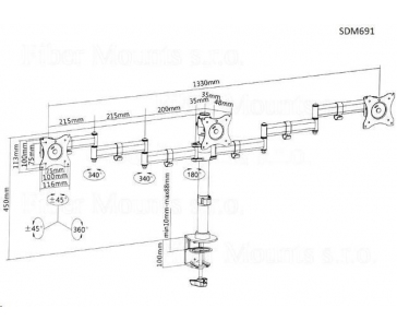 Fiber Mounts SDM691 - stolní držák na 3 monitory