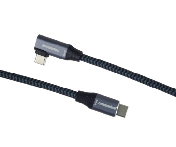 PREMIUMCORD USB-C zahnutý kabel (USB 3.2 Gen2x2, 5A, 100W, 20Gbit/s) 3m, Šedá