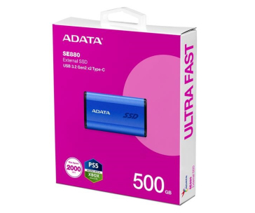 ADATA Externí SSD 500GB SE880, USB-C 3.2 Gen 2x2, R:2000/W:2000MB/s, modrá