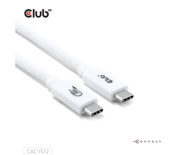 Club3D Kabel USB4 Typ-C, 80Gbps, Certifikovaný kabel, 4K540Hz, 8K240Hz, 16K60Hz, PD 240W, 1.2m, bílá