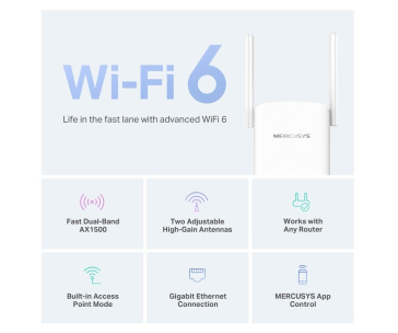 MERCUSYS ME60X WiFi6 Extender/Repeater (AX1500,2,4GHz/5GHz,1xGbELAN)