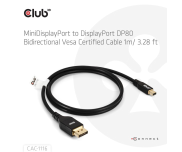 Club3D Kabel MiniDisplayPort na DisplayPort 2.1 Certifikovaný, Oboustranný, 10K60Hz, DSC1.2, UHBR10, 1m