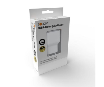 Solight USB nabíjecí adaptér, fast charge: 1x USB Qualcomm, 5V2A/9V1.5A/12V1A, AC 230V, bílošedý