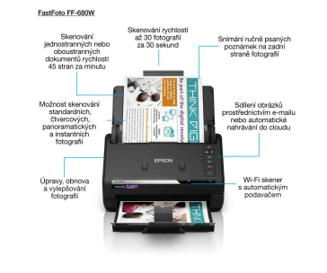 BAZAR - EPSON skener FastFoto FF-680W, A4, 600x600dpi, 24 bits Color Depth, USB 3.0, Wireless LAN - poškozený obal