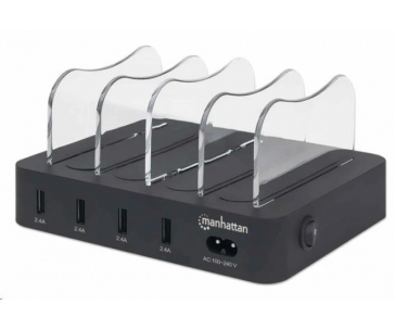 MANHATTAN USB nabíjecí stanice, 4-Port USB Charging Station, USB-A, černá