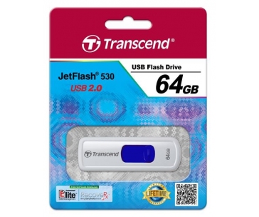 TRANSCEND Flash Disk 64GB JetFlash®530, USB 2.0 (R:16/W:6 MB/s) bílá/modrá Royal