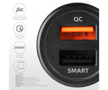 AXAGON PWC-QC5, QUICK a SMART nabíječka do auta, 2x port QC3.0/AFC/FCP + 5V-2.6A, 31.5W