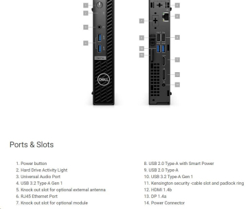 DELL PC OptiPlex Micro 7020 MFF/TPM/i5 14500T/8GB/256GB SSD/90W Type-C/WLAN/vPro/Kb/Mouse/W11 Pro/3Y PS NBD