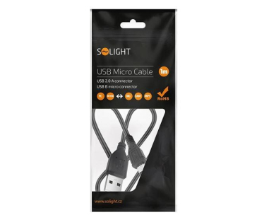 Solight USB kabel, USB 2.0 A konektor - USB B micro konektor, sáček, 1m