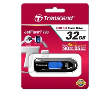 TRANSCEND Flash Disk 32GB JetFlash®790, USB 3.1 (R:90/W:25 MB/s) černá/modrá