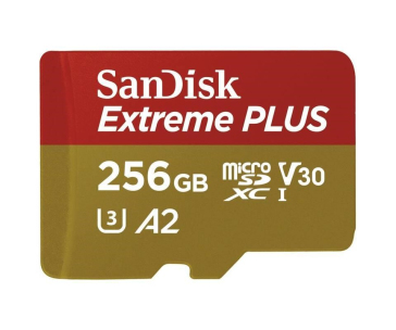 SanDisk micro SDXC karta 256GB Extreme PLUS (200 MB/s Class 10, UHS-I U3 V30) + adaptér