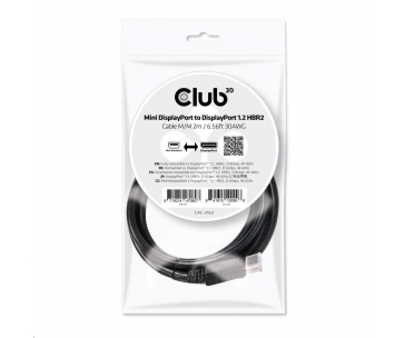 Club3D Kabel Mini DisplayPort na DisplayPort 1.2 4K60Hz UHD obousměrný, (M/M), 2m