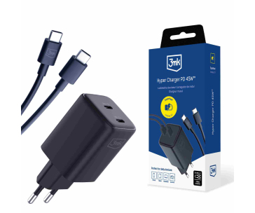 3mk Hyper Charger PD 45W+USB Cable C to C Black