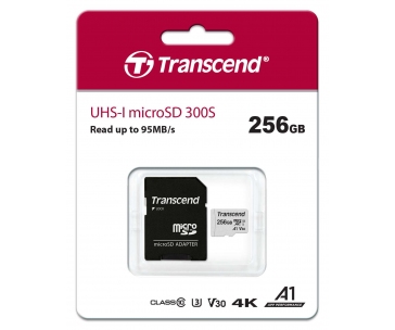 TRANSCEND MicroSDXC karta 256GB 300S, UHS-I U3 V30 + adaptér