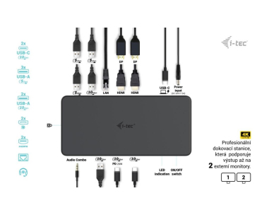 i-tec USB 3.0/USB-C/Thunderbolt 3 Professional Dual 4K Display Dock.st. Gen2, PD 100W