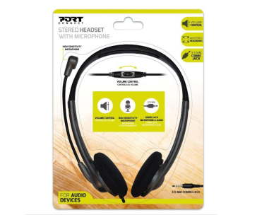 PORT stereo headset s mikrofonem, 3,5mm jack, černá