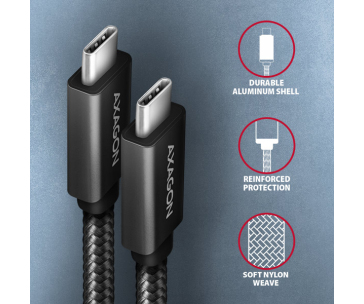 AXAGON BUCM32-CM15AB, SPEED+ kabel USB-C <-> USB-C, 1.5m, USB 20Gbps, PD 100W 5A, 4K HD, ALU, oplet, černý