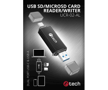 C-TECH čtečka karet UCR-02-AL, USB 3.0 TYPE A/ TYPE C, SD/micro SD