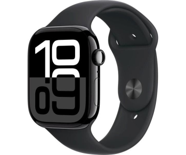 Apple Watch Series 10 GPS + Cellular 42mm Jet Black Aluminium Case with Black Sport Band - S/M