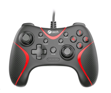 C-TECH gamepad Theon pro PC/PS3, 2 programovatelná makro tlačítka, 2x analog, X-input, vibrační, 1,8m kab