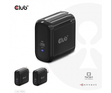 Club3D cestovní nabíječka PPS 65W GAN technologie, USB Type-C, Power Delivery(PD) 3.0 Support