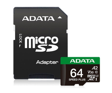 ADATA MicroSDXC karta 64GB Speed Plus, U3, C10, A2, V30 (R:160/W:140 MB/s) + SD adaptér