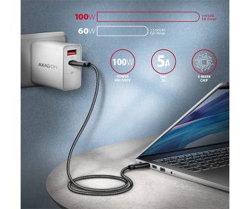 AXAGON BUCM432-CM10AB, NewGEN+ kabel USB-C <-> USB-C, 1m, USB4 Gen 3×2, PD 100W 5A, 8K HD, ALU, oplet, černý