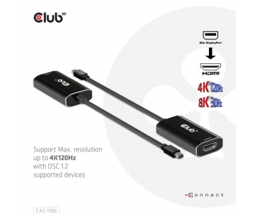 Club3D aktivní adaptér mini DisplayPort 1.4 na HDMI 4K120Hz s DSC1.2 M/F