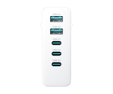 3mk síťová nabíječka - Hyper Charger 140W, GaN 3x USB-C (PD) / 2x USB, bílá