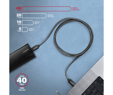 AXAGON BUCM4X-CM10AB NewGEN+ kabel USB-C <-> USB-C, 1m, USB4 Gen 3×2, PD 240W 5A, 8K HD, ALU, oplet, černý