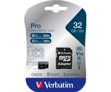 VERBATIM MicroSDHC karta 32GB Pro, U3 + adaptér