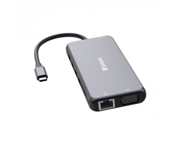 VERBATIM Hub USB-C Pro Multiport 14 Port, 5x USB-A, 2x USB-C, 2x HDMI, 1xVGA, RJ45, 3.5mm Jack audio, microSD/SD, šedá