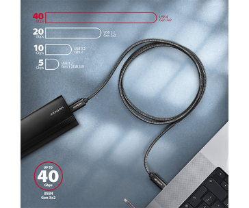 AXAGON BUCM432-CM10AB, NewGEN+ kabel USB-C <-> USB-C, 1m, USB4 Gen 3×2, PD 100W 5A, 8K HD, ALU, oplet, černý