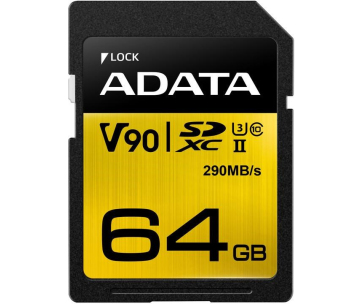 ADATA SDXC karta 64GB UHS-I U3 Class 10, Premier One (R: 290MB / W: 260MB)