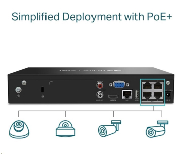 TP-Link VIGI NVR1004H-4P, videorekordér, 4 channels, 4xPoE, 1xSATA, 1x100Mb/s LAN, 2xUSB2.0, 1xHDMI,1xVGA