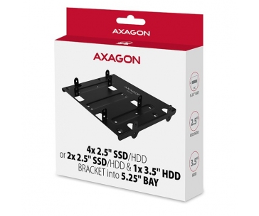 AXAGON RHD-435, kovový rámeček pro 4x 2.5" nebo 2x 2.5" HDD/SSD  a 1x 3.5" HDD do 5.25" pozice