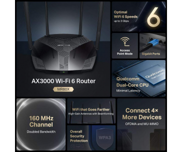 MERCUSYS MR80X WiFi6 router (AX3000,2,4GHz/5GHz, 3xGbELAN,1xGbEWAN)