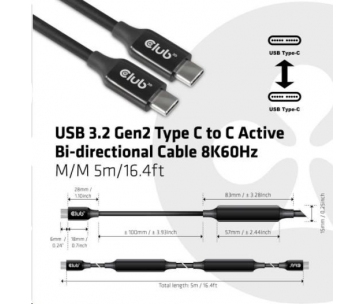 Club3D Kabel USB 3.2 Gen2 Type-C to C Active Bi-directional (M/M) 8K60Hz, 5m