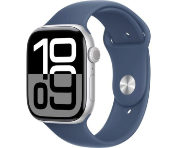 Apple Watch Series 10 GPS 46mm Silver Aluminium Case with Denim Sport Band - S/M