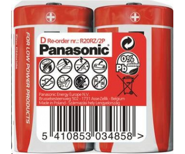 PANASONIC Zinkouhlíkové baterie Red Zinc R20RZ/2P D 1,5V (shrink 2ks)