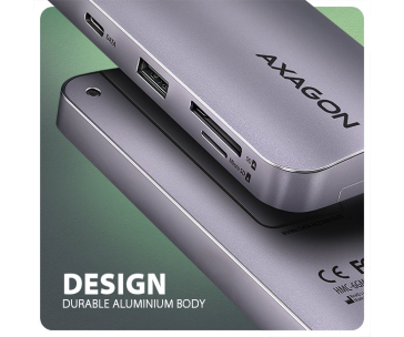 AXAGON HMC-6GM2, USB 10Gbps hub, USB-A, USB-C, HDMI, M.2 slot, SD/MicroSD, PD 100W, kabel USB-C 20cm