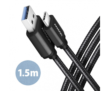 AXAGON BUCM3-AM15AB, SPEED kabel USB-C <-> USB-A, 1.5m, USB 3.2 Gen 1, 3A, ALU, oplet, černý