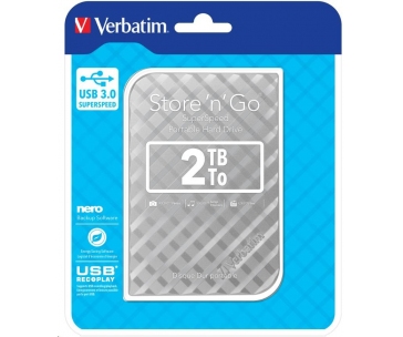 VERBATIM Externí HDD 2TB Store 'n' Go Portable Hard Drive USB 3.0, Silver GEN II