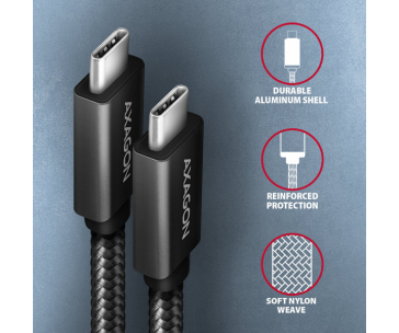 AXAGON BUCM32-CM20AB, SPEED+ kabel USB-C <-> USB-C, 2m, USB 20Gbps, PD 100W 5A, 4k HD, ALU, oplet, černý