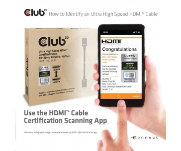 Club3D Kabel Ultra Rychlý HDMI™ Certifikovaný 4K 8K60Hz 48Gbps (M/M), 1m, 30 AWG