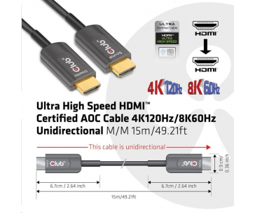 Club3D Kabel HDMI, Ultra Rychlý HDMI™ Certifikovaný AOC Cable, 4K120Hz/ 8K60Hz (M/M), 15m