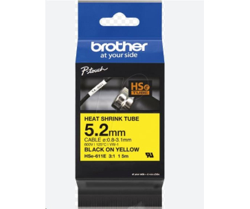 BROTHER smršťovací bužírka - HSE-611E žlutá pro E300VP H300 H500 E550 P700 P750 D800 P900 P950 - 5,2mm / o 0,8-3,1 / 3:1