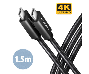 AXAGON BUCM32-CM15AB, SPEED+ kabel USB-C <-> USB-C, 1.5m, USB 20Gbps, PD 100W 5A, 4K HD, ALU, oplet, černý