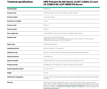 HPE PL DL360g11 4410Y (2.0G/12C/30M) 1x32G VROC 4LFF 1x800W 4x1Gb NBD333 1U