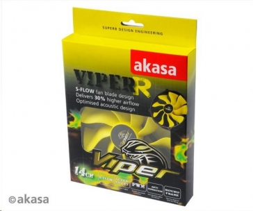 AKASA ventilátor Viper, 140 x 25mm, PWM regulace, extra výkonný a tichý, kulaté provedení, HDB ložisko